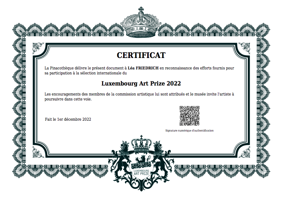Luxembourg Art Prize 2022 Certificat